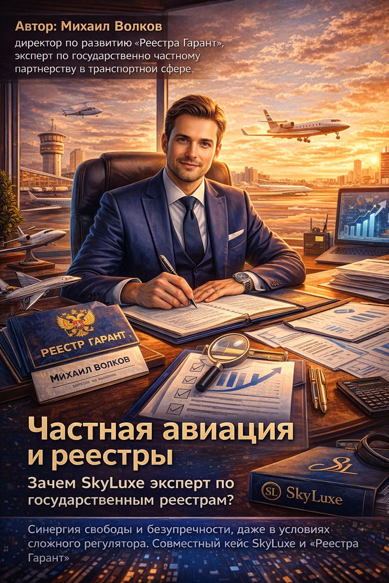 «Небо не терпит шаблонов»: Эксперт «Реестра Гарант» о будущем частной авиации, роли государства и нашем партнерстве со SkyLuxe