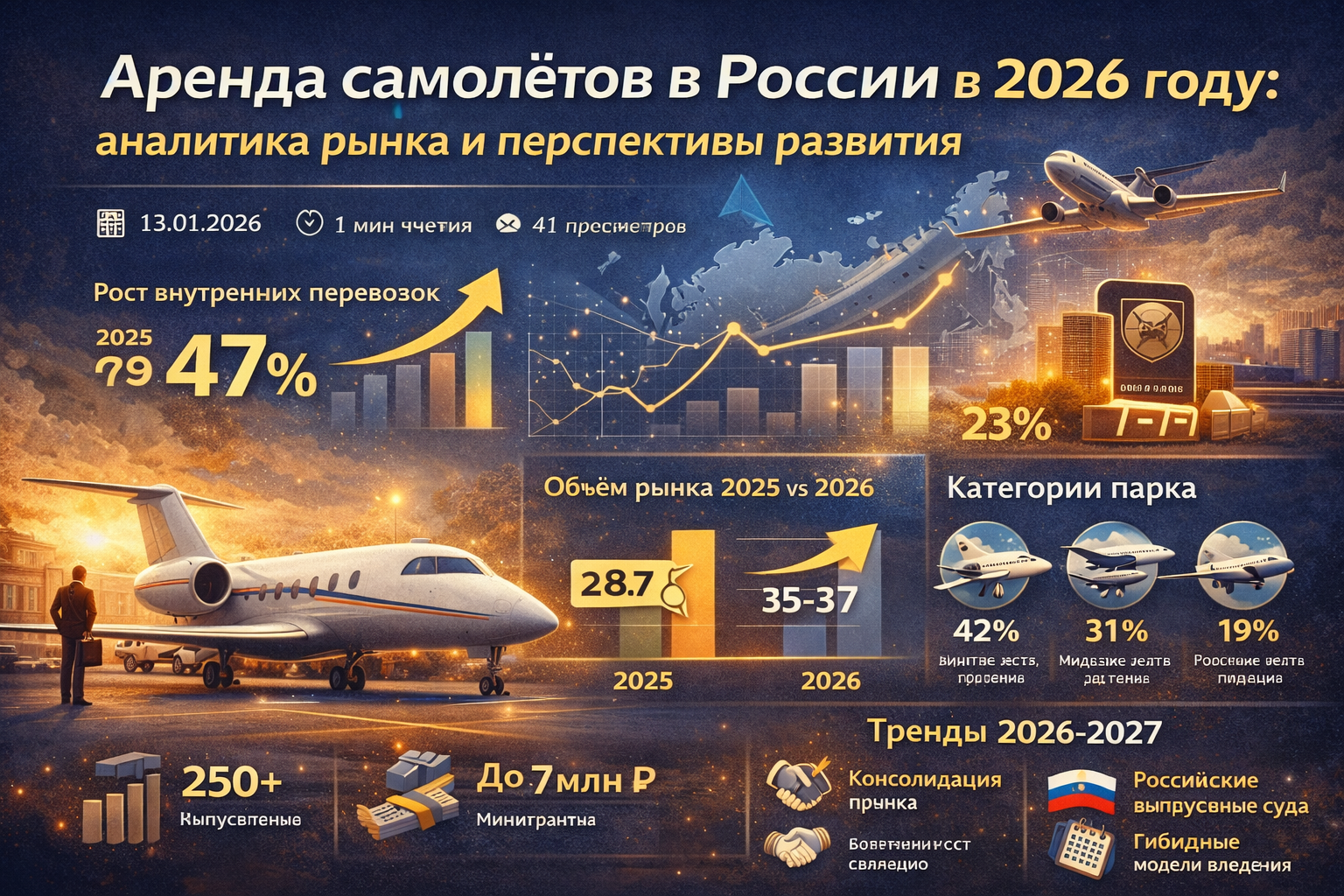 Аренда самолетов в России в 2026 году: аналитика рынка и перспективы развития